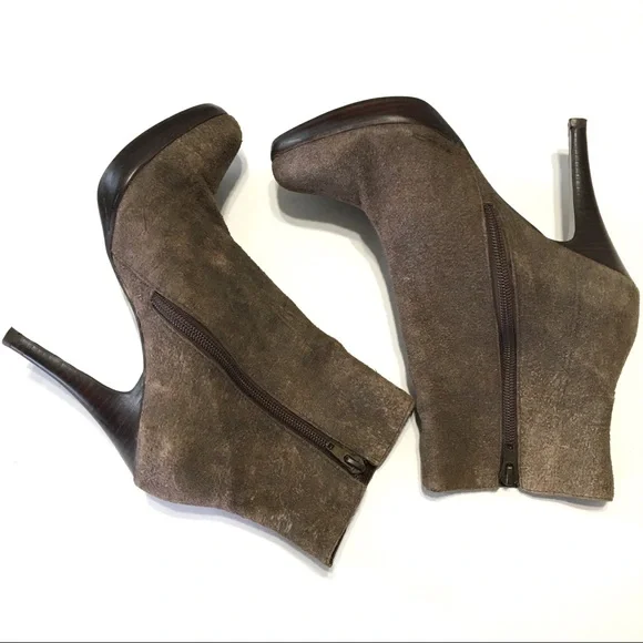 Anthropologie Brown Faux Suede Heeled Ankle Boots Size 8 - Picture 4 of 8